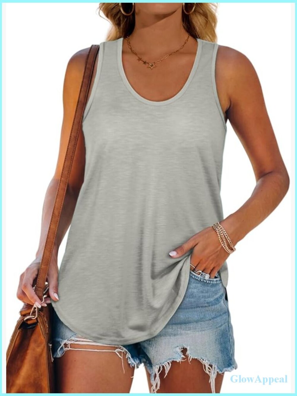 Racerback Tank Tops Loose Fit U Neck Curved Hem Summer Active Tanks